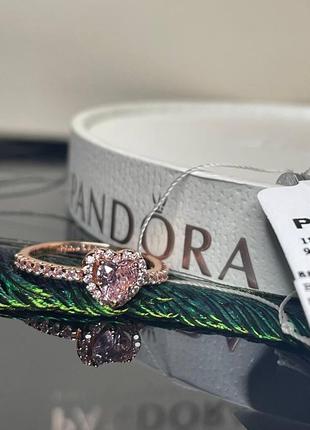 Каблучка пандора срібло 925 проби цирконій кристал фіаніт ale рожеве золото 188421c04 великий камінь серце логотип бренда пломба бірка