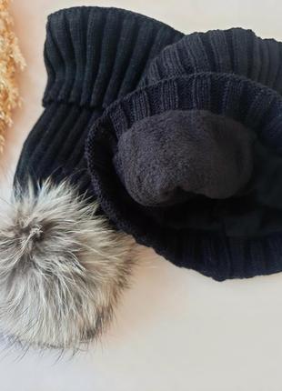 Зимовий комплект шапка з натуральним помпоном та хомут3 фото