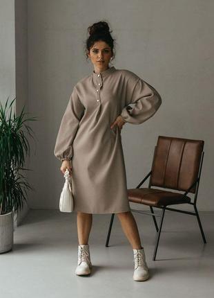 Замшевое платье миди с поясом платье свободное из замши теплое платье с поясом
