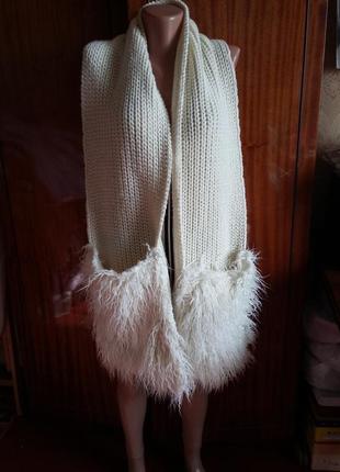 Массивный/большой вязанный молочный шарф с муфтой/карманами под овчину/ламу asos3 фото