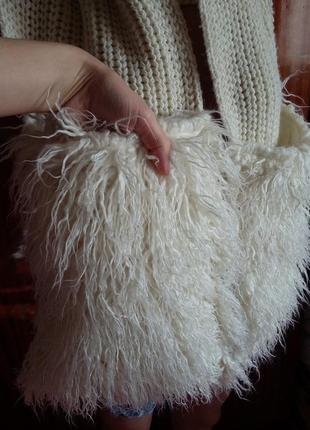 Массивный/большой вязанный молочный шарф с муфтой/карманами под овчину/ламу asos4 фото