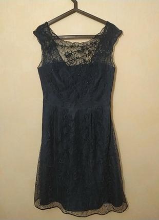 Шикара святкова сукня синя кружевна нарядна сукня  міді плаття2 фото