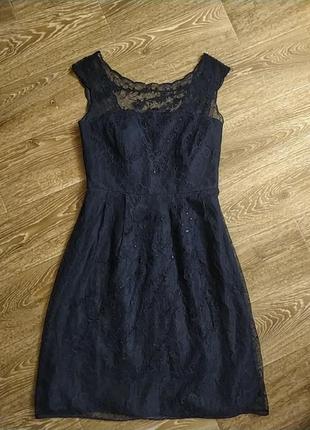Шикара святкова сукня синя кружевна нарядна сукня  міді плаття1 фото