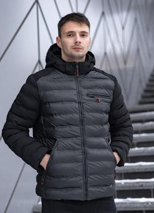 Зимова чоловіча куртка winter jacket «blackred» вставка спереду