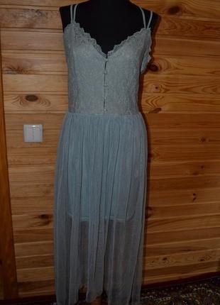 Шикарное кружевное платье h&m! мятного цвета! юбка-сеточка!3 фото