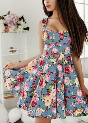 Красивое котоновое платье / сарафан с цветочным принтом1 фото