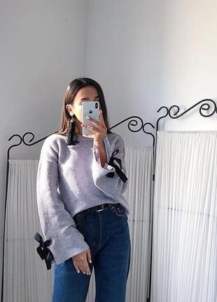 Бузковий светр,джемпер з рукавами кльош і стрічками,светрик