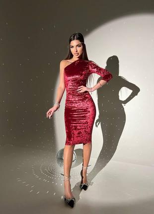 Жіноча сукня коротка оксамитова чорна червона синя на корпоратив новорічна на новий рік святкова4 фото