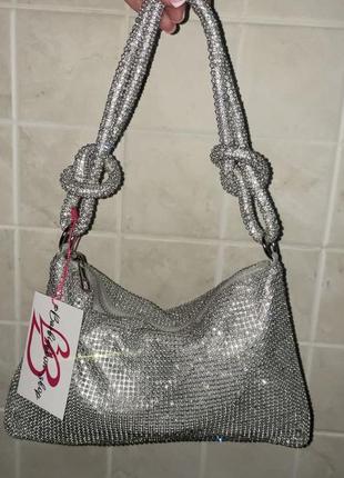 Сумочка клатч сяюча стрази блискітки кольчуга сумка срібляста камені камінці10 фото