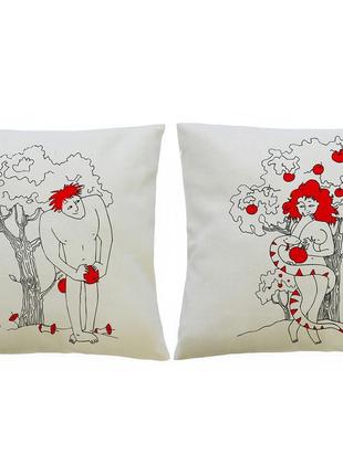 Парные декоративные подушки с принтом "адам и ева"