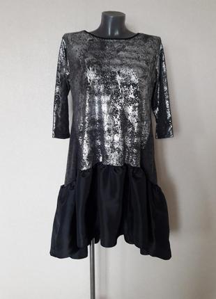 Шикарное,эффектное,нарядное праздничное платье с воланом и рукавом 3/42 фото