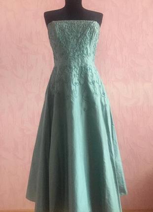 Розкішна шовкова сукня, вечірнє плаття з вишивкою3 фото