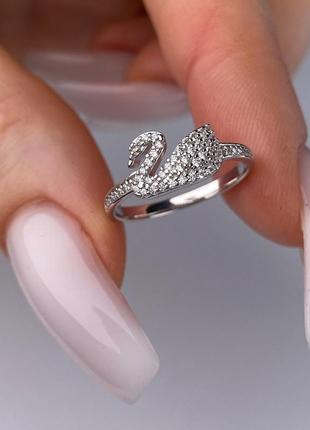 Каблучка лебідь покрття родій срібло 925 проби