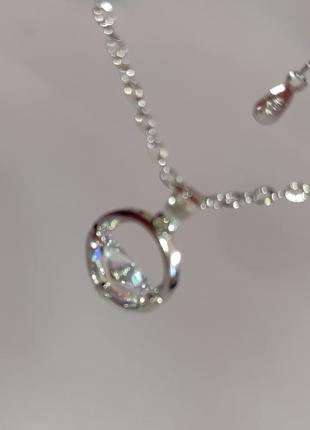 Срібний кулон камінчик море цепочка срібло набір комплект підвіска кругла коло напів половина половинка гори діамант ланцюжок півкамінчика напівкамінь