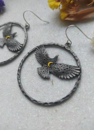 Сережки з воронами і місяцем крила хугін мунін духовна тварина кульчики американський стиль