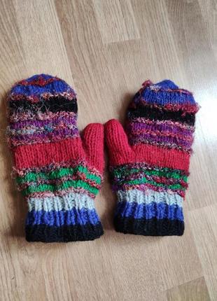 Зимні теплі рукавиці вовна і шовк непал4 фото