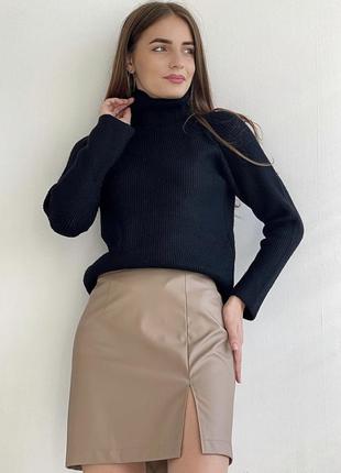 Кожаная мини юбка, бежевая юбка, короткая юбка, кожаная бежевая юбка