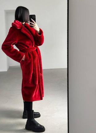 🔥 шуба шубка длинная оверсайз из искусственного эко меха мутон красная голубая серая...