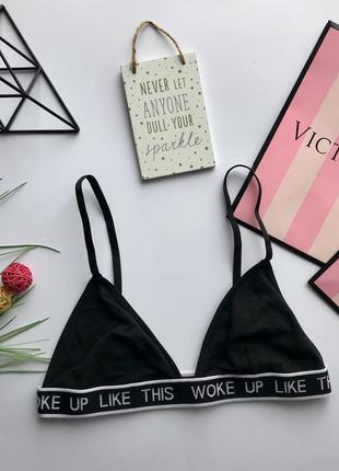 Крутой чёрный трикотажный бралетт с надписью/ топ / лиф /бюстгальтер /ливчик