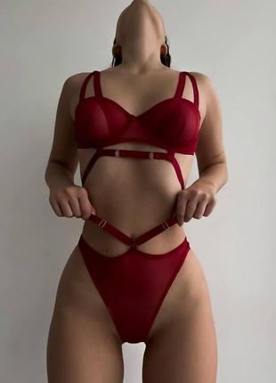 Жіноча білизна з мікросітки бюст та трусики та панчохи, сексуальна білизна, комплект...