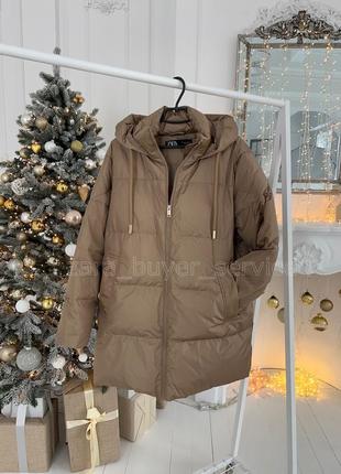 Шикарный пуховик zara пуффер тёплый пуховик куртка дубленка