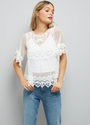 Кружевная белая кофточка - блуза l - размер