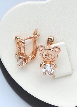 Позолочені дитячі сережки ведмедики ведмідь медичне золото подарунок позолоченные детские серьги медведики медведь подарок медзолото