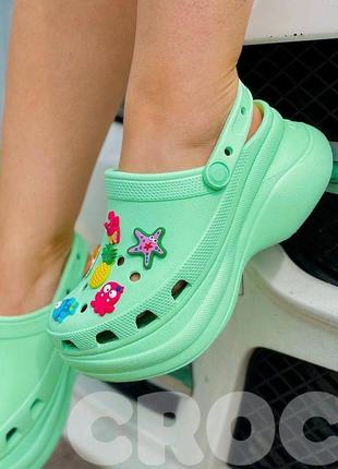 Крокси на платформі crocs жіночі сабо bae clog м'ятні зелені оригінал