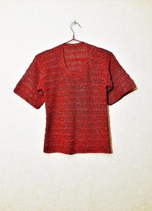 Красива кофточка червона з блискучою ниткою яскрава ажурна ошатна жіноча