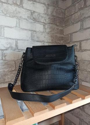 Сумка еко кожа чорна з емітацією змії