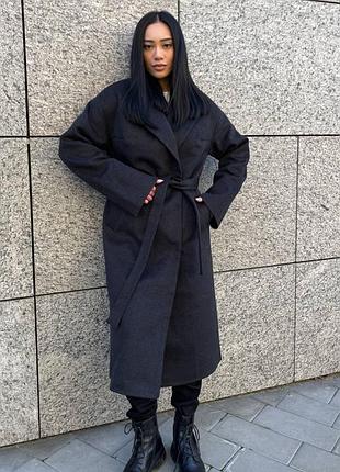 Зима с утеплителем пальто на запах с поясом длинное теплое молоко айвори черное