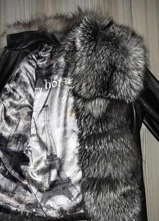 Кожаная куртка с чернобуркой трансформер , жилетка чернобурка р.s-хs6 фото