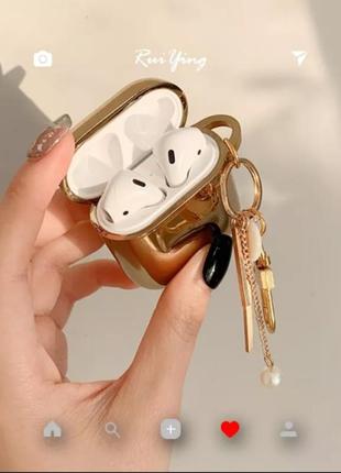 Чехол 🤍🤍🤍 airpods pro 3 зеркальна для наушников с брелком золотой серебряный2 фото