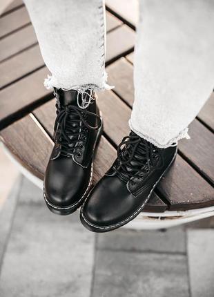 Жіночі черевики dr. martens 1460 black (біла строчка) зима / smb3 фото