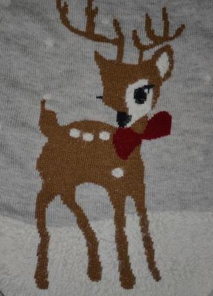 Xl фирменный теплый свитер джемпер травка с новогодним принтом олененок3 фото