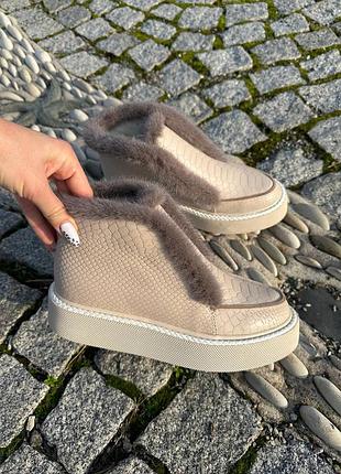 Ручная работа! теплые лоферы с мехом норки с эксклюзивной кожи с тиснением под рептилию цвет по выбору