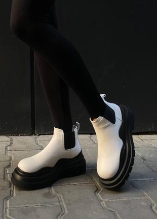 Женские кожаные ботинки на флисе bottega veneta low black