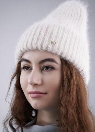 Шапка з ангори, шерсть, шапка біні