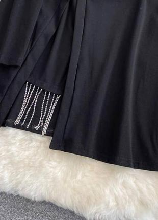 Женское платье короткое черное с бахромой рукавом нарядное праздничное новогоднее на новый год на корпоратив7 фото