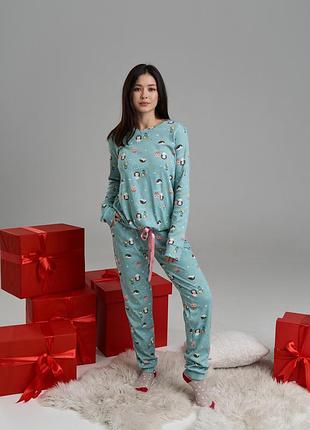 Жіноча бавовняна піжама з принтом сови - інтерлок - family look мама/донька