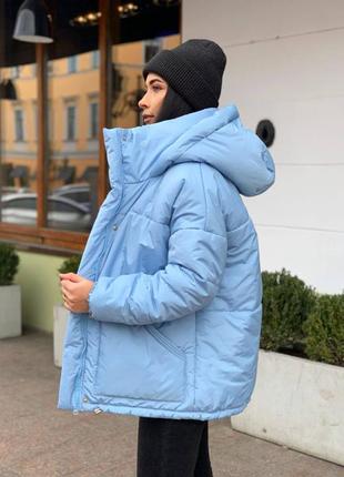 Куртка зимова тепла з капюшоном плащівка базова курточка непродувна чорна блакитна малина біла коротка3 фото