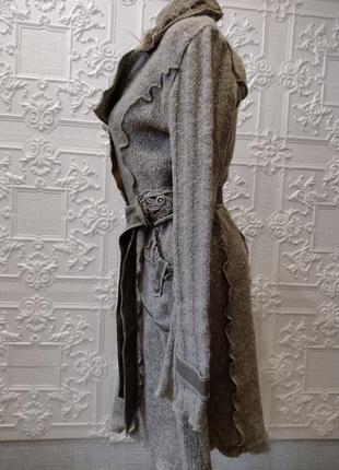 Гранж бохо дизайнерский вязанный кардиган пальто с искусственным мехом juju & christine4 фото
