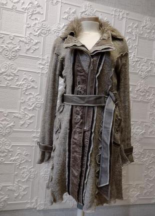 Гранж бохо дизайнерський в'язаний кардиган пальто зі штучним хутром juju &amp; christine