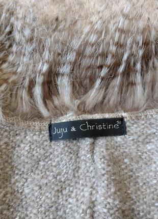 Гранж бохо дизайнерский вязанный кардиган пальто с искусственным мехом juju & christine5 фото
