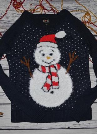 Xs фірмовий теплий светр, джемпер травичка з новорічним принтом сніговик