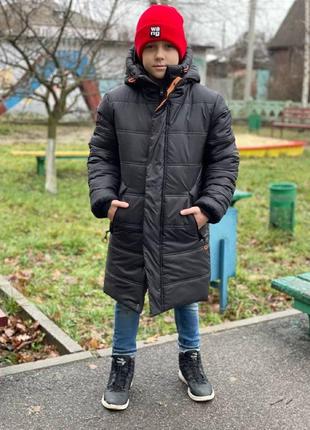 Підліткова зимова тепла куртка-пальто для хлопчика подовжена парка2 фото