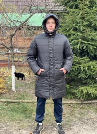 Підліткова зимова тепла куртка-пальто для хлопчика подовжена парка6 фото