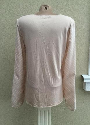 Комбинированная рубашка,блуза,кофточка,трикотаж хлопок+шёлк в горохи,3 фото