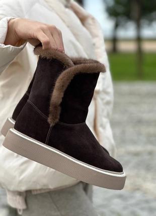 Замшевые коричневый уги угги ugg с мехом норки цвет пл выбору