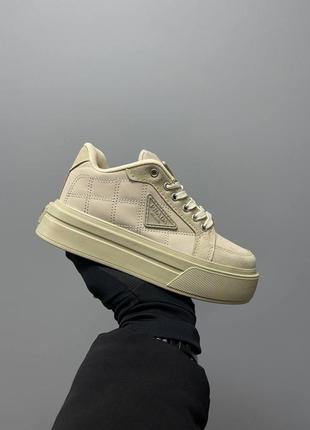 Кросівки prada macro re-nylon brushed leather sneakers ‘beige’  кроссовки8 фото